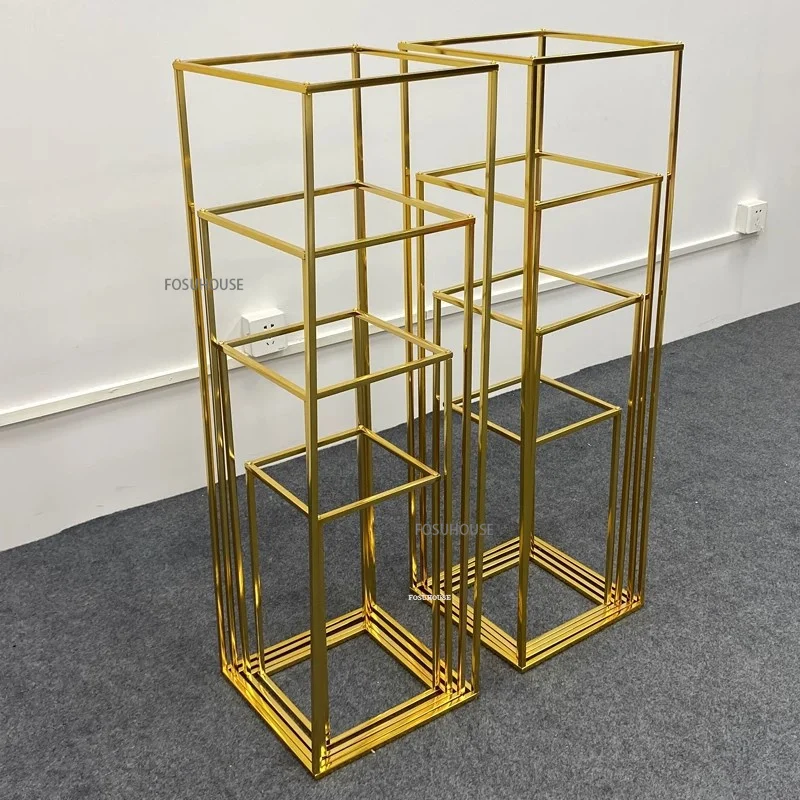 Electroplated Gold Square Frame Vase Stand Metal Road Lead Wedding Table Centerpiece Flower Rack Event Party Decorations - Image 5