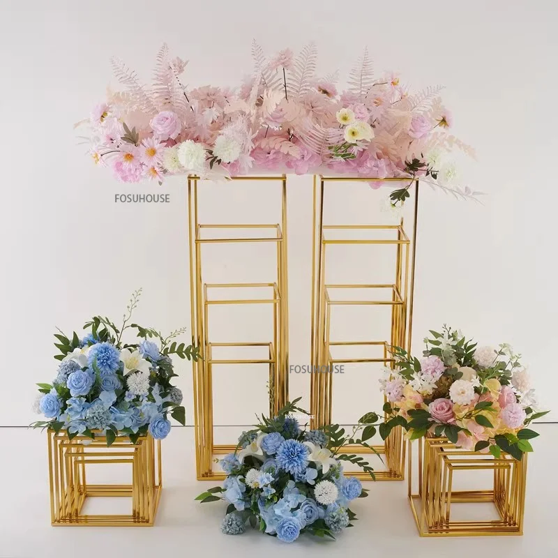 Electroplated Gold Square Frame Vase Stand Metal Road Lead Wedding Table Centerpiece Flower Rack Event Party Decorations - Image 4