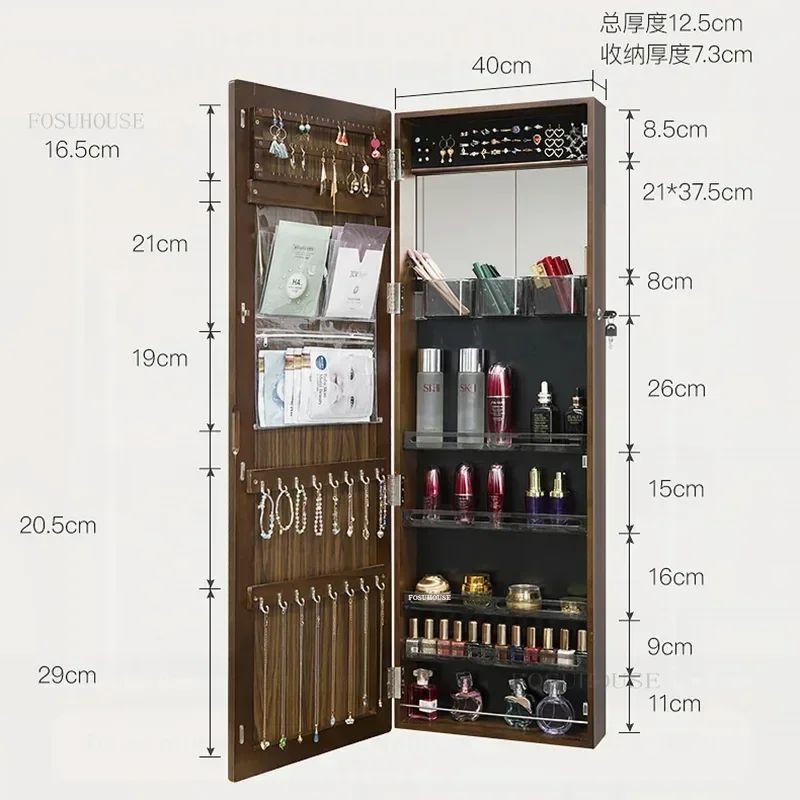 Solid Wood Bedroom Furniture Wall-mounted Mirror Cabinets Cloakroom Full-length Mirror Fitting Room Jewelry Storage Cabinet - Image 6