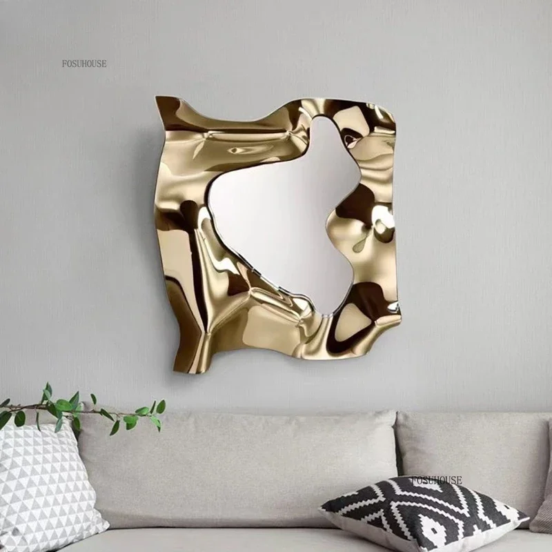 Nordic Stainless Steel Wall Decor Living Room Background Wall Decoration Light Luxury Irregular Mirror Room Decorations HomeN - Image 3