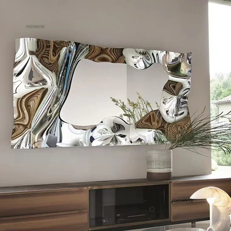 Nordic Stainless Steel Wall Decor Living Room Background Wall Decoration Light Luxury Irregular Mirror Room Decorations HomeN - Image 4