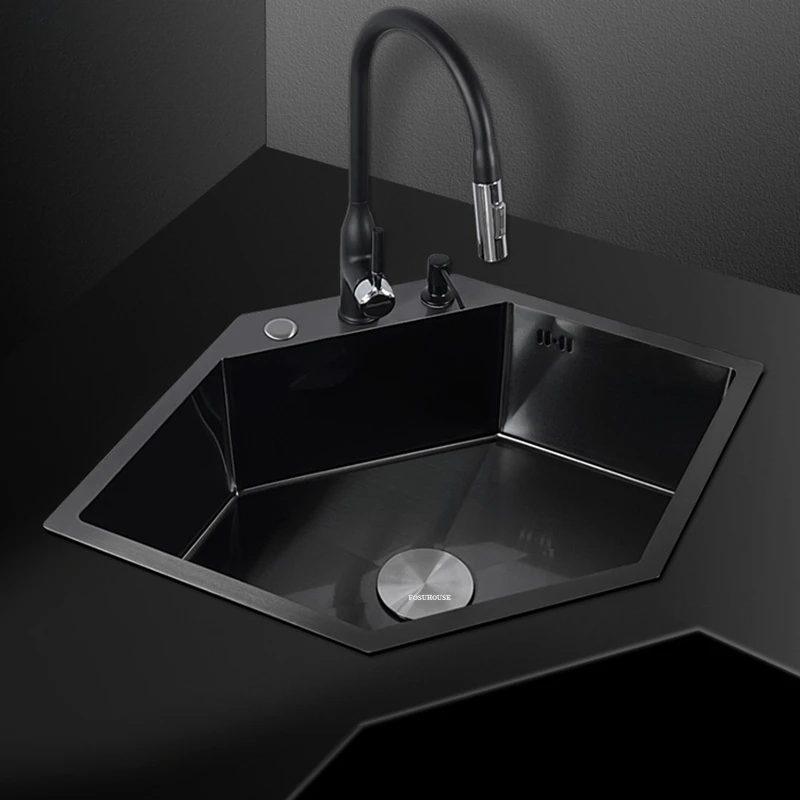 Diamond Shaped Kitchen Sinks Stainless Steel Kitchen Accessories Creative Corner Dish Drainer Washbasin Home Large Single SlotN