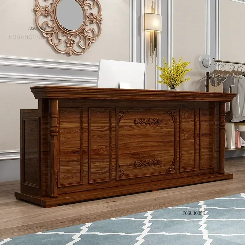 European Retro Cashier Counter Bar Table Beauty Salon Reception Desks Clothing Store Barber Shop Reception Desk Office Furniture - Image 3