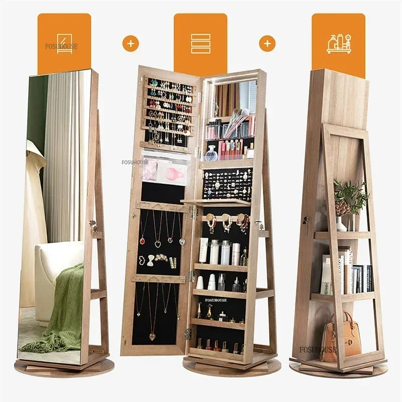 Mirror 360° Rotating Floor Makeup Mirror Cabinet Bedroom Jewelry Cabinet Mirror Fitting Room Dressing Mirrors - Image 4