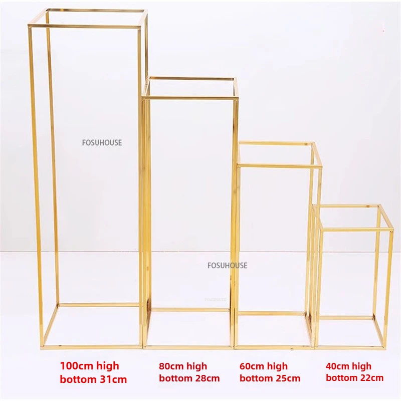 Electroplated Gold Square Frame Vase Stand Metal Road Lead Wedding Table Centerpiece Flower Rack Event Party Decorations - Image 6