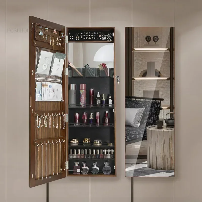 Solid Wood Bedroom Furniture Wall-mounted Mirror Cabinets Cloakroom Full-length Mirror Fitting Room Jewelry Storage Cabinet - Image 4