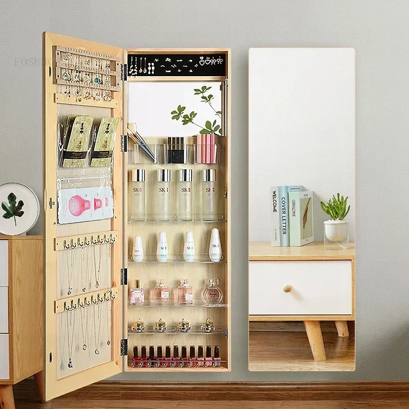 Solid Wood Bedroom Furniture Wall-mounted Mirror Cabinets Cloakroom Full-length Mirror Fitting Room Jewelry Storage Cabinet - Image 3