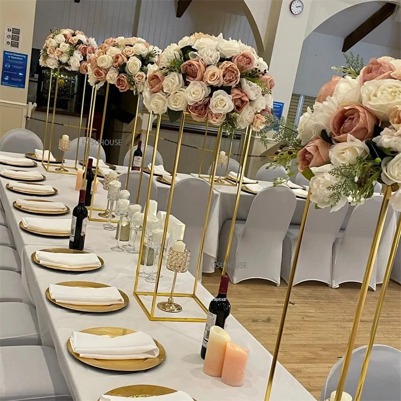 Electroplated Gold Square Frame Vase Stand Metal Road Lead Wedding Table Centerpiece Flower Rack Event Party Decorations - Image 3