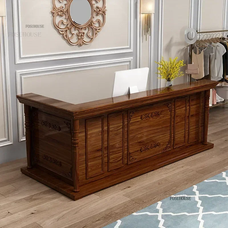 European Retro Cashier Counter Bar Table Beauty Salon Reception Desks Clothing Store Barber Shop Reception Desk Office Furniture - Image 4